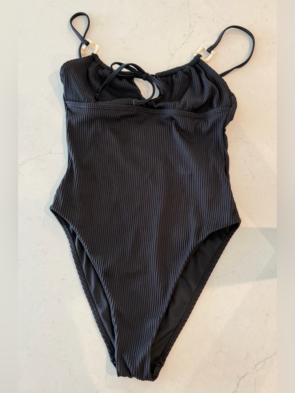 Topshop Black Ribbed One-Piece Swimsuit with Gold Hardware